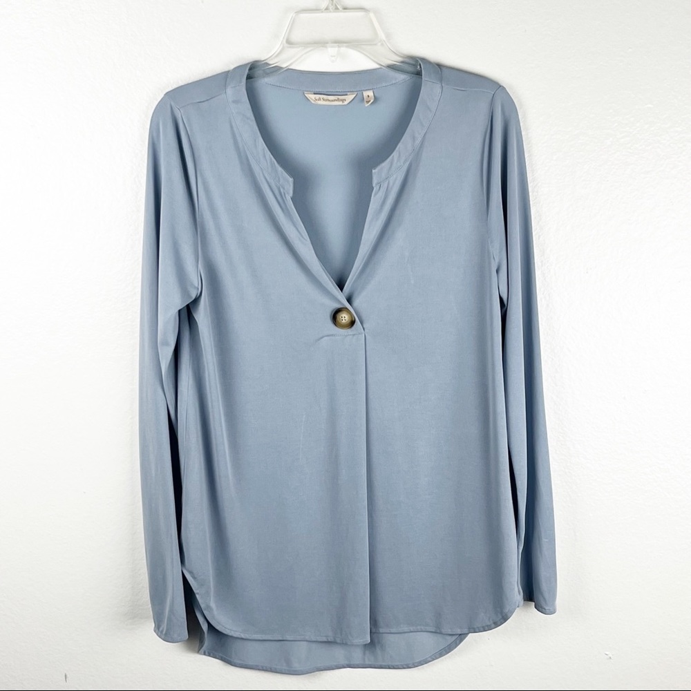 SOFT SURROUNDINGS Tia Light Blue Button Long Sleeves Modal Blend Top Size Small